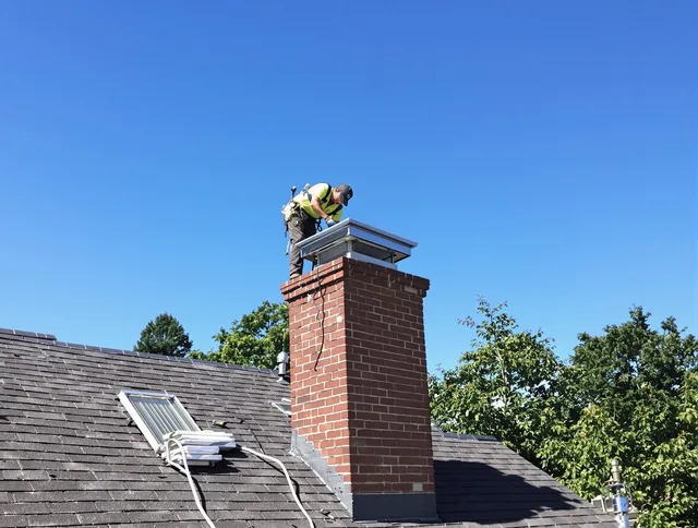 Columbus Chimney Sweep technician measuring a chimney cap in Columbus, OH