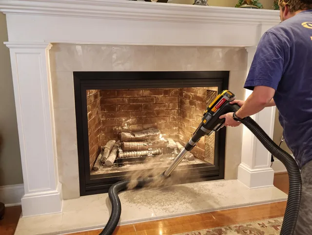 Fireplace cleaning performed by Columbus Chimney Sweep in Columbus, OH